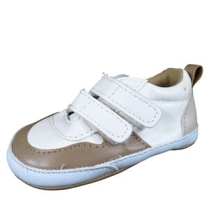 Baby B'gosh Toddler 2 Unisex Infant Soft Sole Sneaker White Tan Hook and Loop